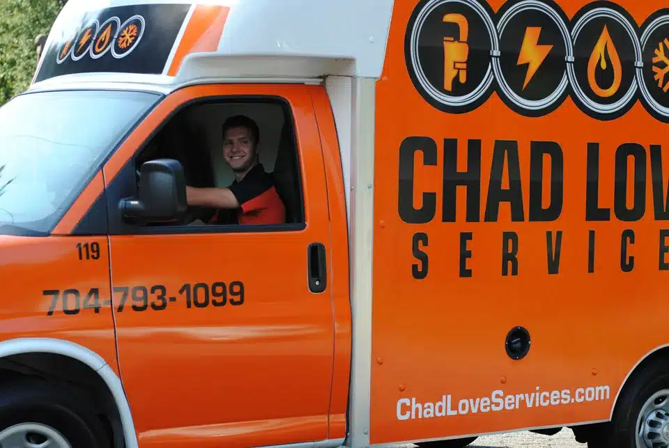 Chad Love Services electrician in a truck in Concord, NC