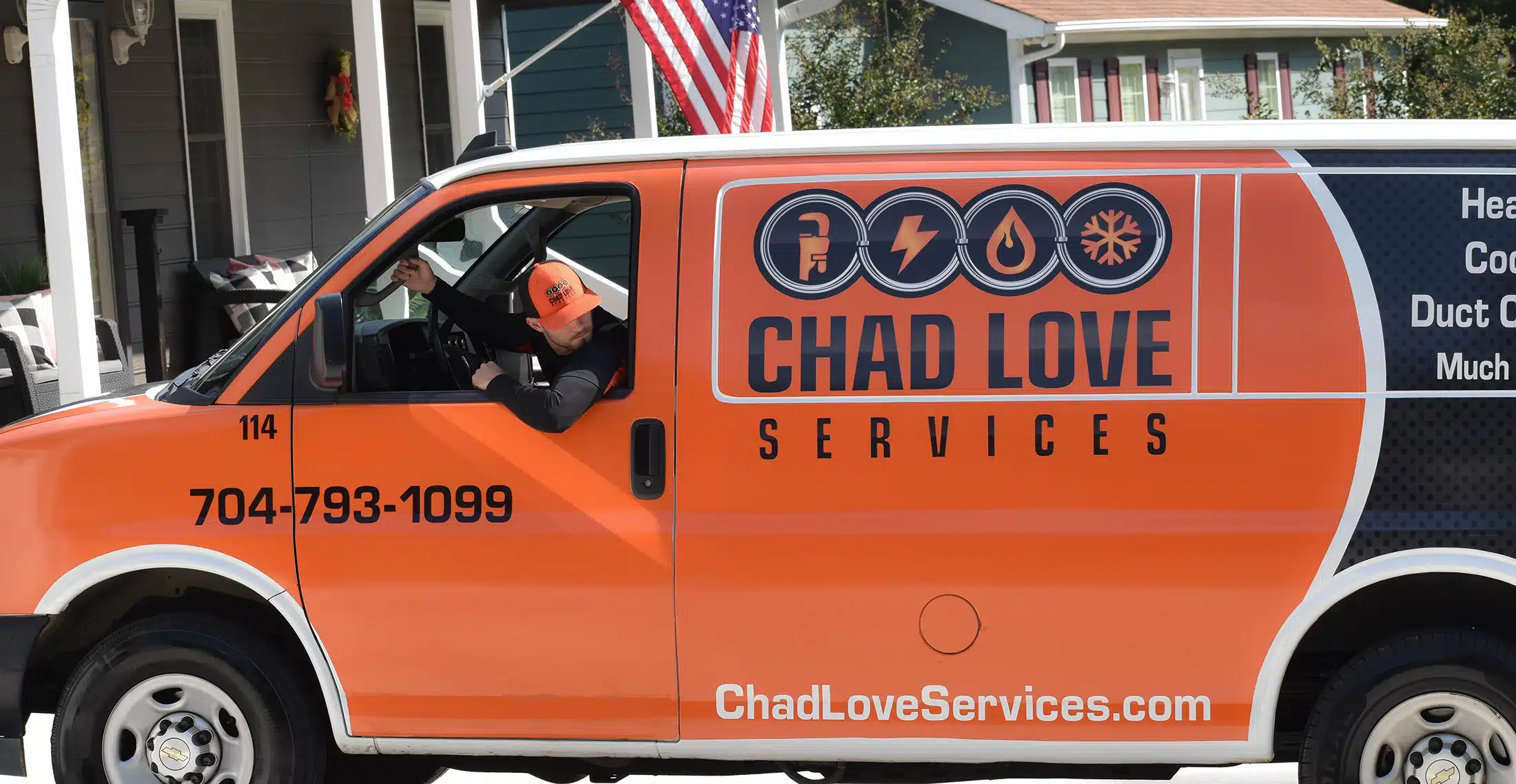 Chad Love truck with technician in Concord, NC.