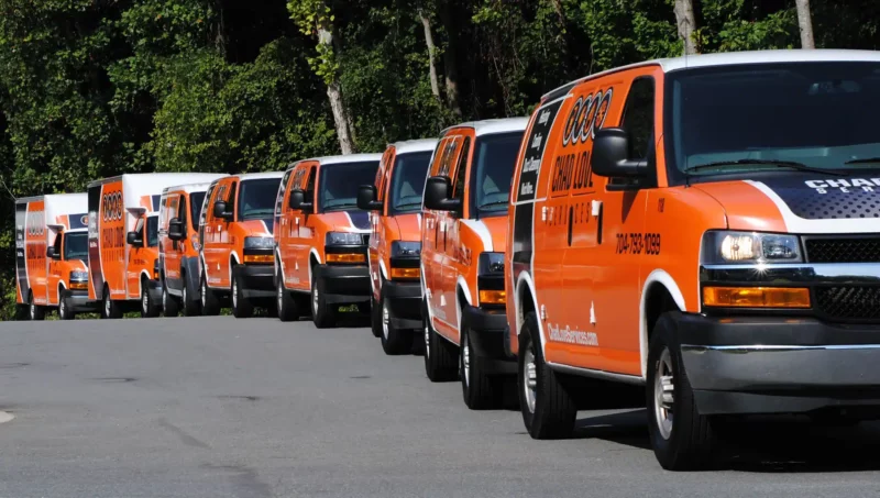 Chad Love Services fleet trucks in Concord, NC.